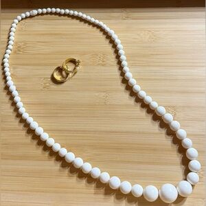 White Beaded Necklace with Monet Clip On Earrings Vintage Jewelry Bundle